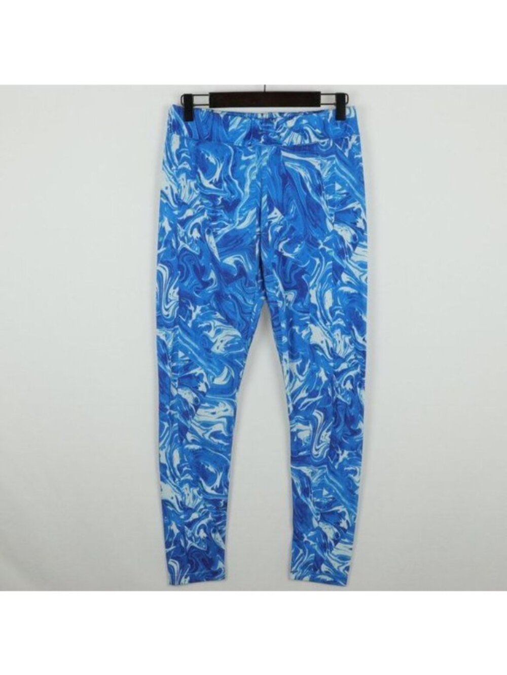 Velocity Women's Medium Blue White Tight Fit Mid Rise Ankle Activewear Leggings